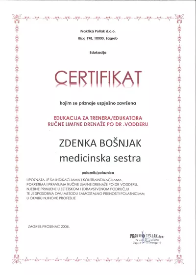 Diploma za završeni tečaj masaže